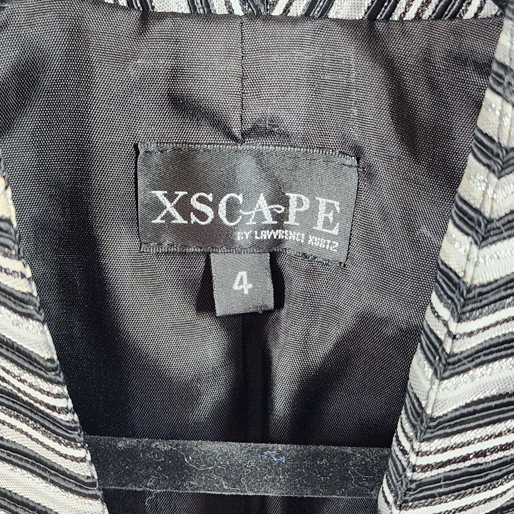 Xscape Blazer Womens 4 Black White Striped Metallic Open Front Jacket Made USA - Picture 4 of 8